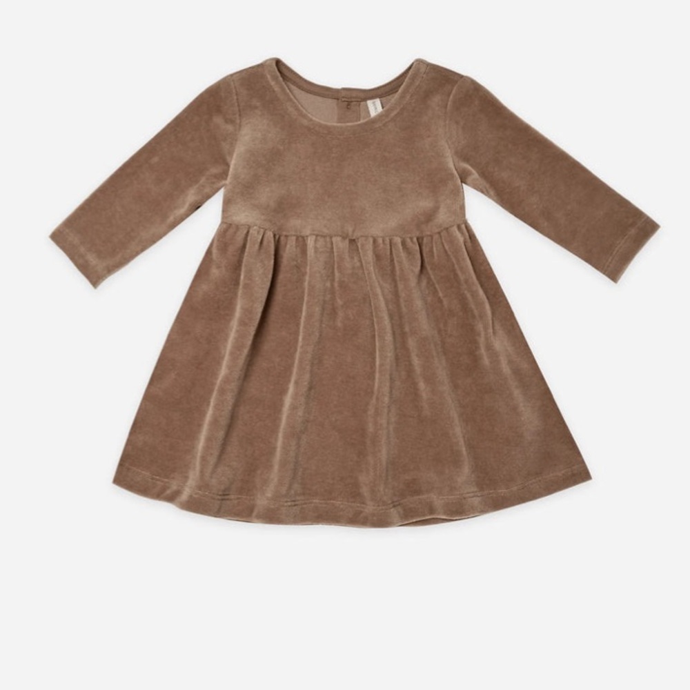 Quincy Mae Baby Cocoa Velour Long Sleeve Dress